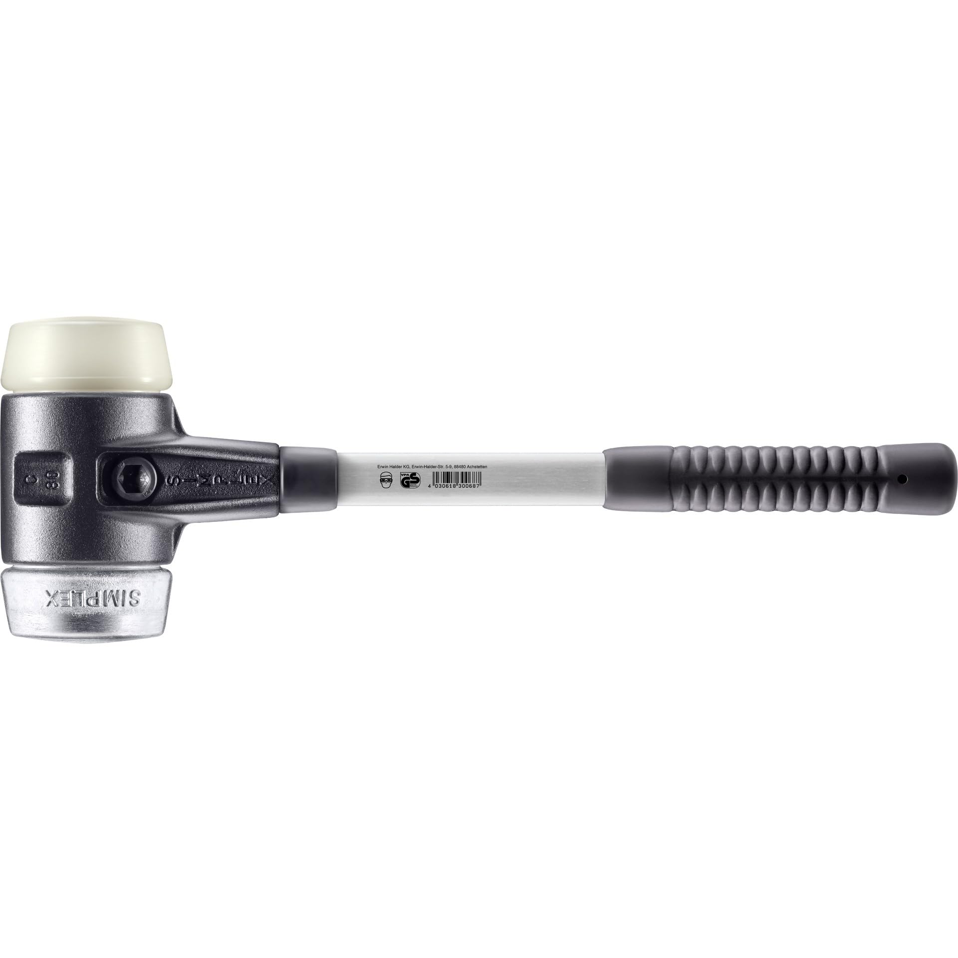 Halder 3789080 Nylon/Soft Metal Mallet with Reinforced Cast Steel Housing, Multi-Colour, 80 mm