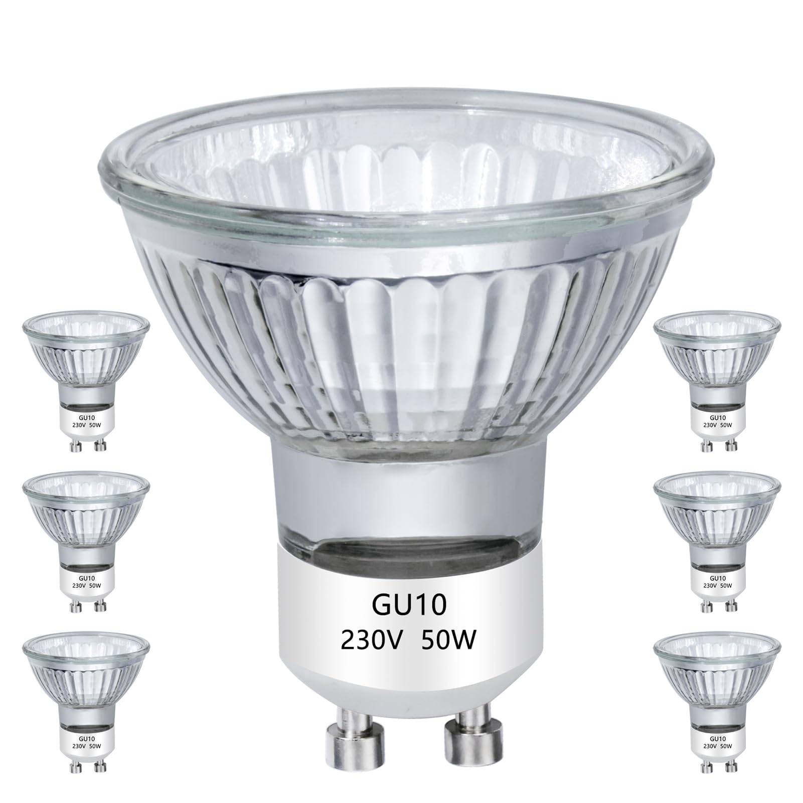 VINBE 50W GU10 Halogen Light Bulb, Gu10 Spotlight Bulb 2 Pin 38° Beam Dimmable for Track Light Bulbs Glass Cover for Range Hood Light Bulbs, 2800K Warm White, 6 Pieces