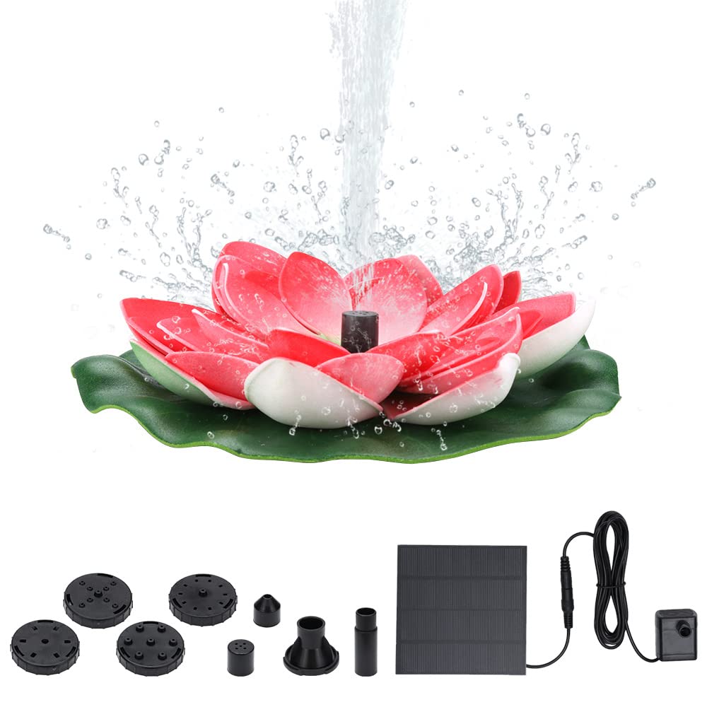 Skystuff Solar Fountain With 6 Nozzles, Garden Water Pump for Bird Bath, Pool and Decoration - 1.2W Lotus Design in Red — image 1