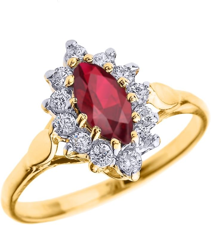 Genuine Ruby and Diamond 10k Yellow Gold Proposal Engagement Ring