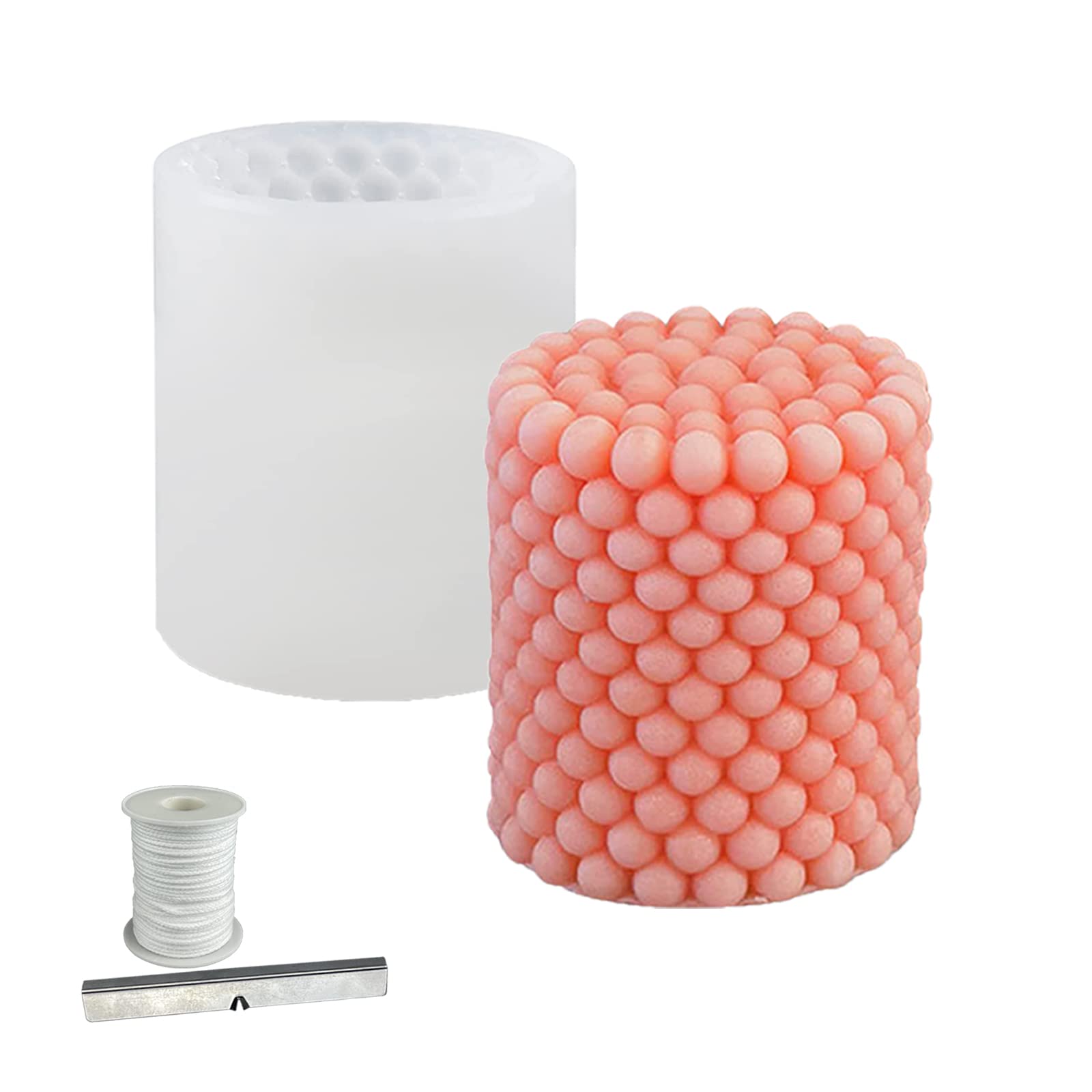 Silicone Mould Bubble Candle Mould with 60M Cotton Wick and A Stainless Steel Core Holder for DIY Handmade Candle Craft Home Decorations