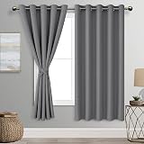 DWCN Grey Blackout Curtains 2 Panels 66x72 Eyelet Tiebacks Thermal Insulated