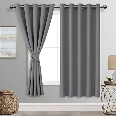 DWCN Grey Blackout Curtains 2 Panels 66x72 Eyelet Tiebacks Thermal Insulated