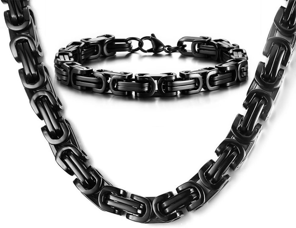 VNOX Men's Stainless Steel Byzantine Chain Male Necklace Bracelet Sets Cool Punk Gothic Jewelry