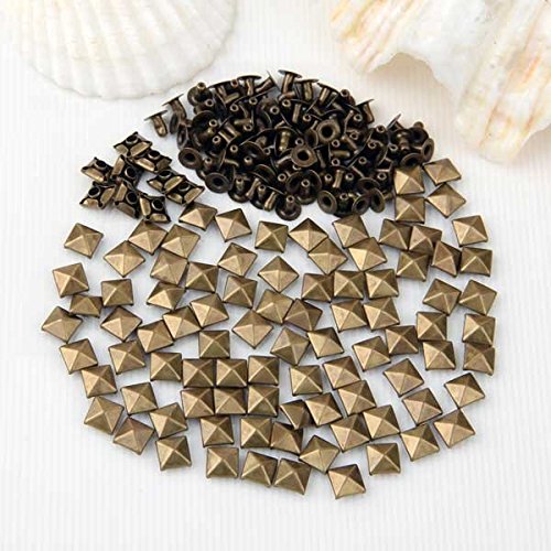 Vikeva 100 Set Bronze Square Pyramid Spike Rivet Studs Spots Rock Punk 7mm