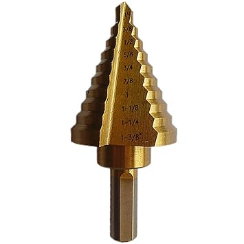 Generic 10 Steps Straight Grooved Step Drill Bit 1/4" To 1 3/8" Hss Titanium Coated 1/2" Shank Metals Steel Plastic Wood Hole Cut Bits