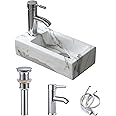 XIFIRY Marble Wall-Mount Small Contemporary Rectangular Ceramic Bathroom Sink (Left Hand, with Faucet&Drain)