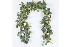 Auch 5.5 FT Easter Garland Decor with Easter Eggs & Flowers, Spring Artificial Garland with Pastel Eggs for Indoor Home Firep
