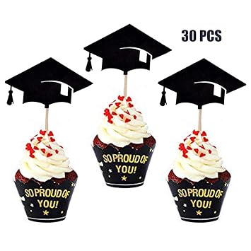 Graduation Cake Topper Black Cupcake Toppers 30pcs Graduation