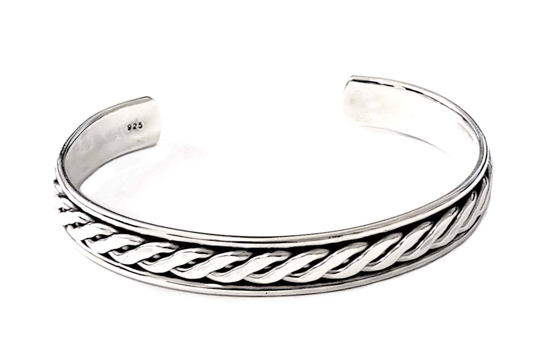 Treasure Bay Men's Silver Bracelet 925 Sterling Silver open Cuff Bangle For men Braided