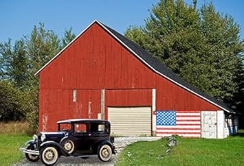 Amazon Com Ofila Red Barn Backdrop 10x6 5ft American Flag Old