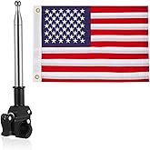 American Boat Flag Pole Kit, Embroidered Small USA Flag with 53" Telescoping Stainless Steel Flagpole, Heavy Duty Retractable Marine Flag Pole for Yacht, Truck, Bike