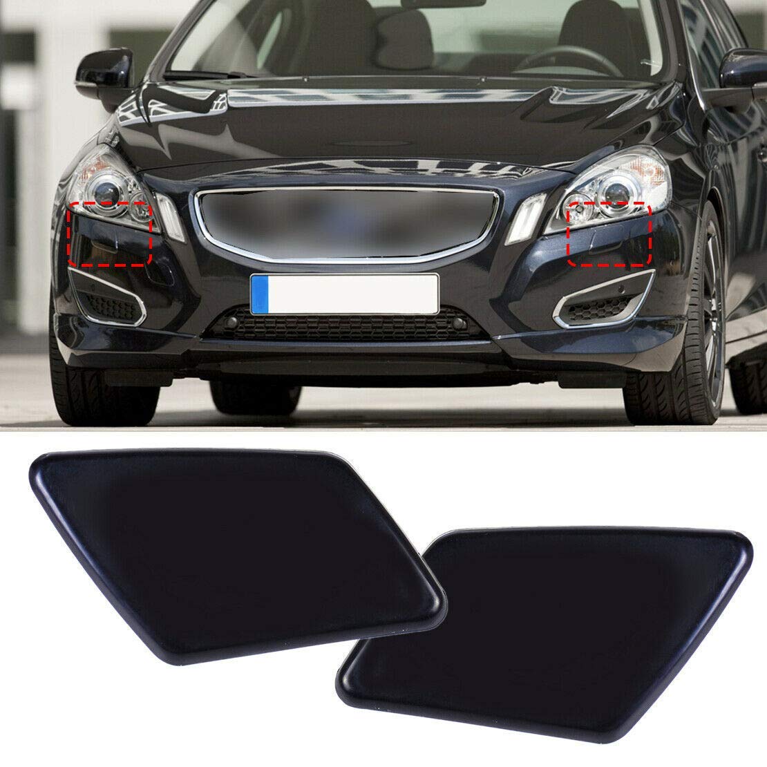 Riloer Front Left +Right Bumper Headlight Washer Nozzle Jet Cover Cap,Headlight nozzle cover, compatible with Volvo S40