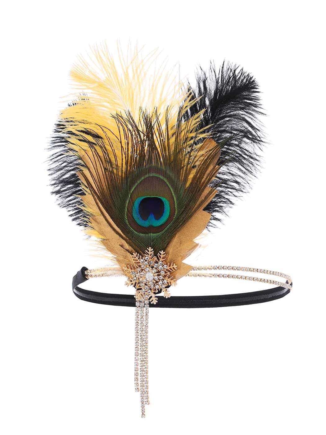 IYOU 1920s Gatsby Headband Gold Peacock Feather Flapper Headpiece Prom Festival 20s Hair Accessories for Women