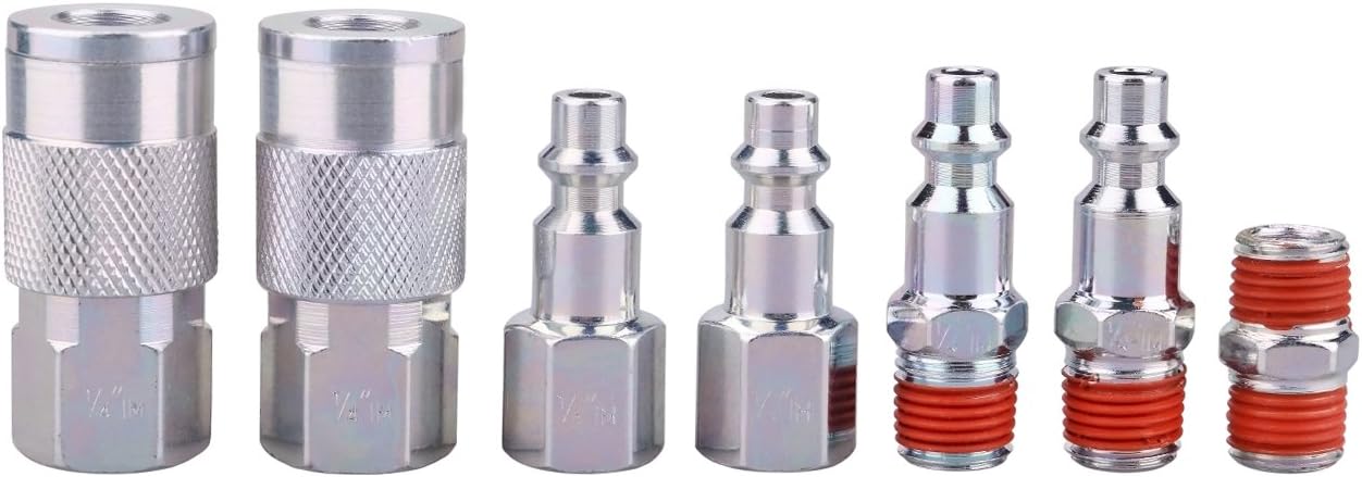WYNNsky Air Coupler and Plug Kit, 1/4 Inch NPT Air Fittings Industrial Type, 7 Piece Air Compressor Accessories Kit - - 