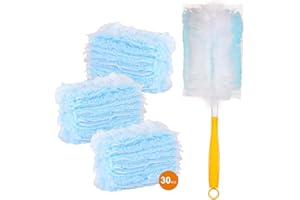 VZPEUN Duster Refill for Swiffer Duster, 30 Count 180 Heavy Duty Duster Refills with 1-Sided Microfiber, Multi Surface Unscented Disposable Duster for Cleaning + 1 Handle, Blue