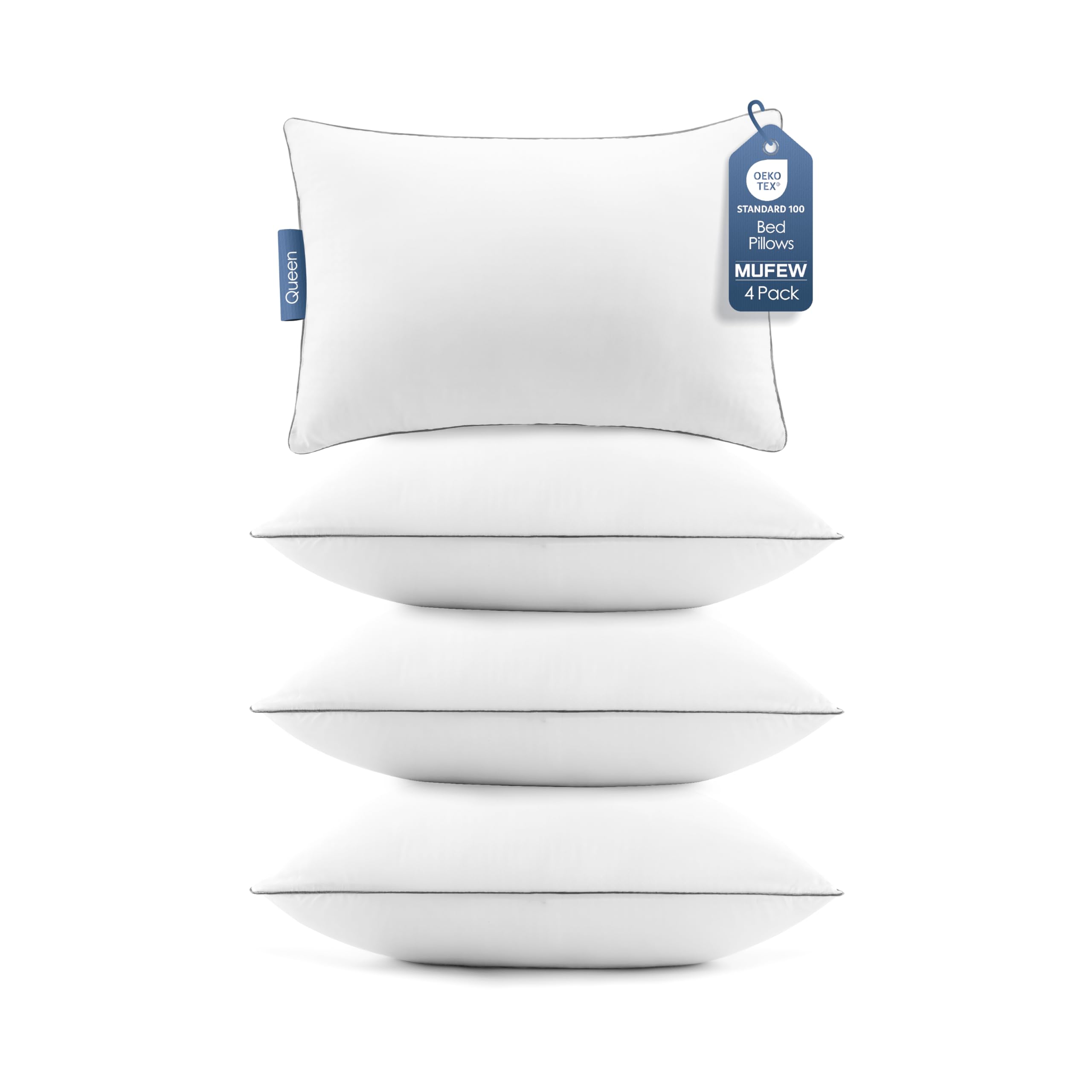 Photo 1 of 3pcs only----MUFEW Queen Pillows Ultra Thick Down Alternative Bed Pillows,Cooling Hotel Quality Queen Pillows for Back, Stomach or Side Sleepers,Machine Washable