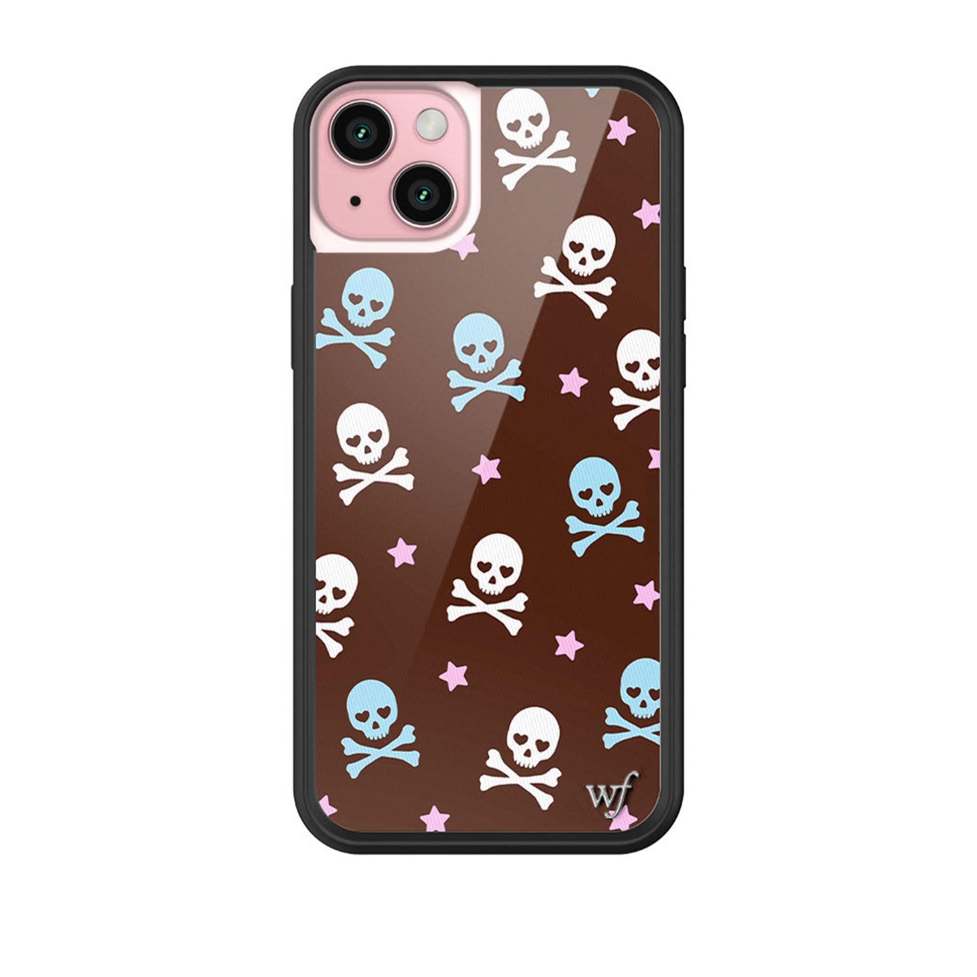 Wildflower Cases - Compatible with iPhone 15 Plus | Protective Black Bumper, 6.5ft Drop Test Certified, Women Owned Small Business | Trendy Brown White Pirate Skulls | Cross Bones