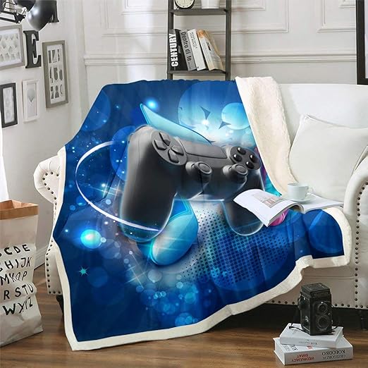 Homewish Gaming Bedding Sets,Gamer Gamepad Controller Throw Blanket,Video Games Action Buttons