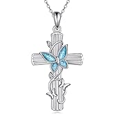 HKPATOP Cross Necklace for Women 925 Sterling Silver Sunflower/Cardinal/Butterfly Cross Pendant Jewelry Gift for Women