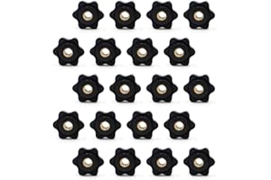 QUSMEIYICI 20PCS 6-Star Knobs, 1/4 Inch 20 Knob, Plastic Hexagon Head Thru Knobs, Nylon Clamping Knobs, Jig Knobs, Threaded Knobs, Knurled Knobs, Clamping Handle Screw Knobs, Through Hole Set-Up Thumb Nuts