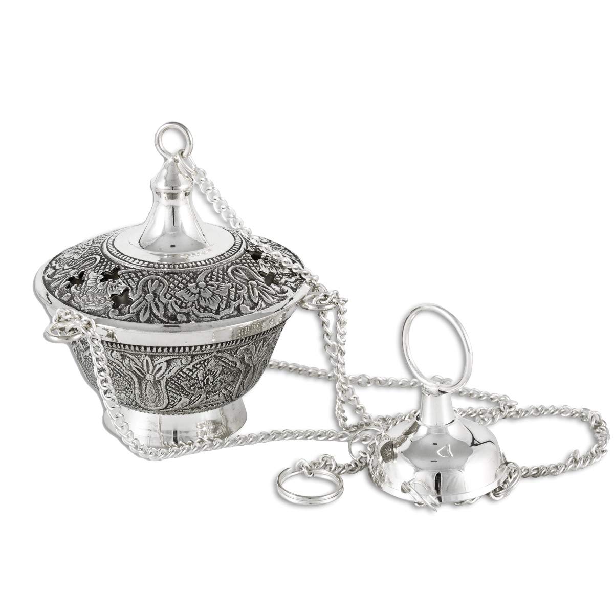 NKLaus incense burner antique brass silver with chain 20cm long incense 2222