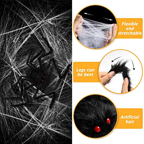 3 otters Halloween Hairy Spiders Set, 49inch Halloween Spider for Halloween Outside Decorations, with 50PCS Little Spiders
