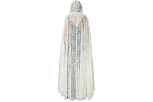 GORAIS Lace Hooded Cloak Long Womens Halloween Costumes Cape Full Length Sheer Cosplay Cloaks Robe