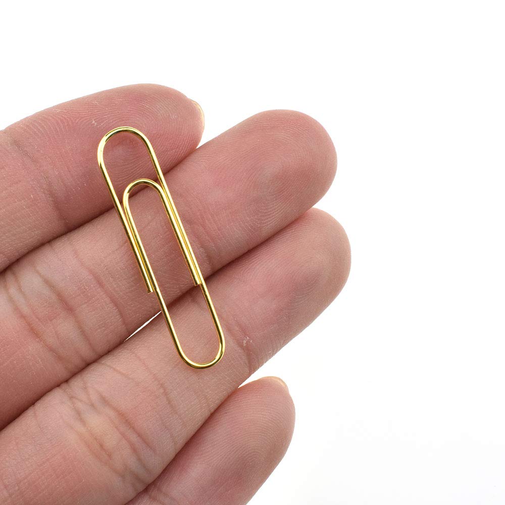 HAHIYO Paper Clips Sturdy 1.3 inches Length 180 Pack Paperclips Heavy Duty Tight Grip Rust Proof Reusable Metal Bright Gold for Home Office School