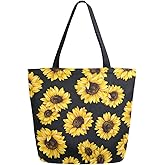 Naanle Sunflower Canvas Tote Bag Large Women Casual Shoulder Bag Handbag, Watercolor Sunflower Reusable Multipurpose Heavy Duty Shopping Grocery Cotton Bag for Outdoors.