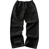 BEAUDRM Men's Y2k Spiderweb Graphic Baggy Sweatpants Elastic Waist Wide Leg Active Track Pants Streetwear