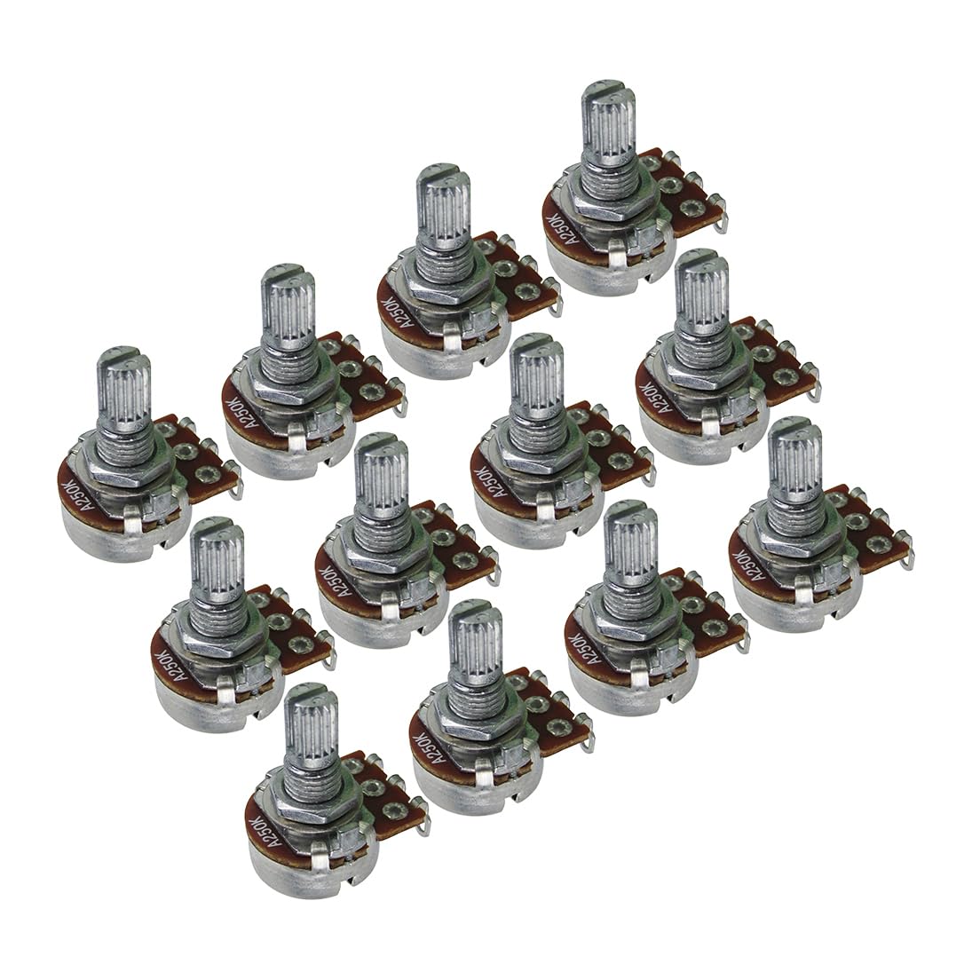 IKN A250K Mini Potentiometer Audio Taper Pots with Bayonet L15mm Short Split Shaft for Electric Bass Guitar Control Tone Volume Parts, Pack of 10PCS