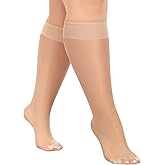 MANZI 10 Pairs Plus Size Knee High Stockings for Women 15D Sheer Nylons Socks with Wide Calf