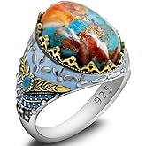 S925 mens rings silver inlaid with black agate stone, red zircon, purple zircon, green agate stone, green pine stone, lapis lazuli Turkiye rings for men