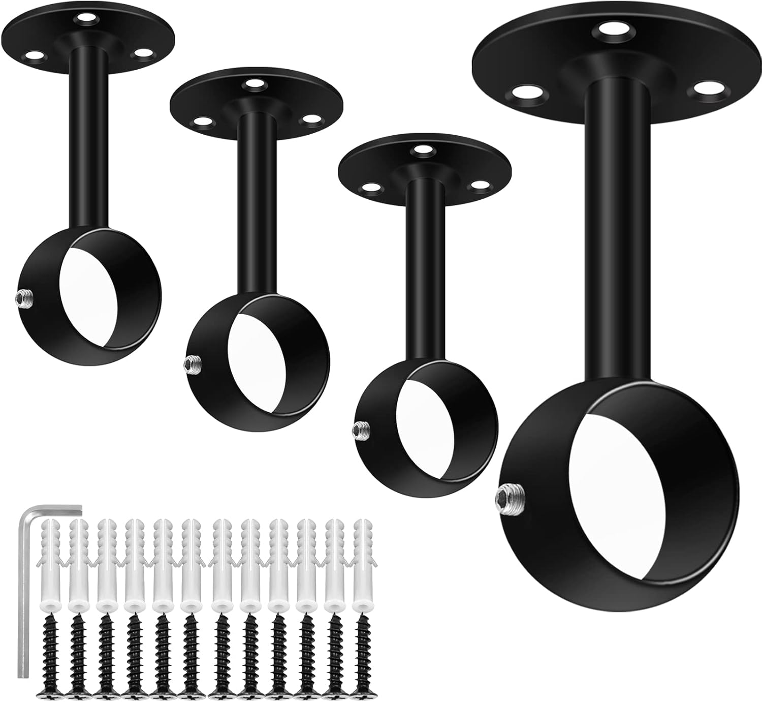 Window Treatment Hardware - Ceiling Curtain Rod Bracket, Heavy Duty Curtain Rod Holder, Stainless Steel, Matte Black Ceiling Curtain Rods Hooks Hangers Fit for 1 1/4 Inch Drapery Poles, Set of 4