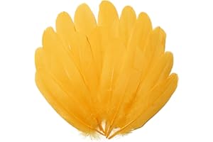 LAMAR FEATHER Lamar Golden Yellow Feathers 100Pcs Bulk Feathers 5-7'' for Crafting, Crafts, Home Deco, Angel Wings, Carnival, Masquerade, Christmas, Home Decoration, Bohemian Deco (Golden)