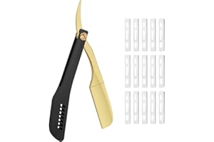 BARBERPLAN Professional Straight Razors for Men with 15 Replaceable Blades, Stainless Steel Barber Straight Edge Razor, Shaver Razor for Home Salon Grooming Using (Gold-Black)