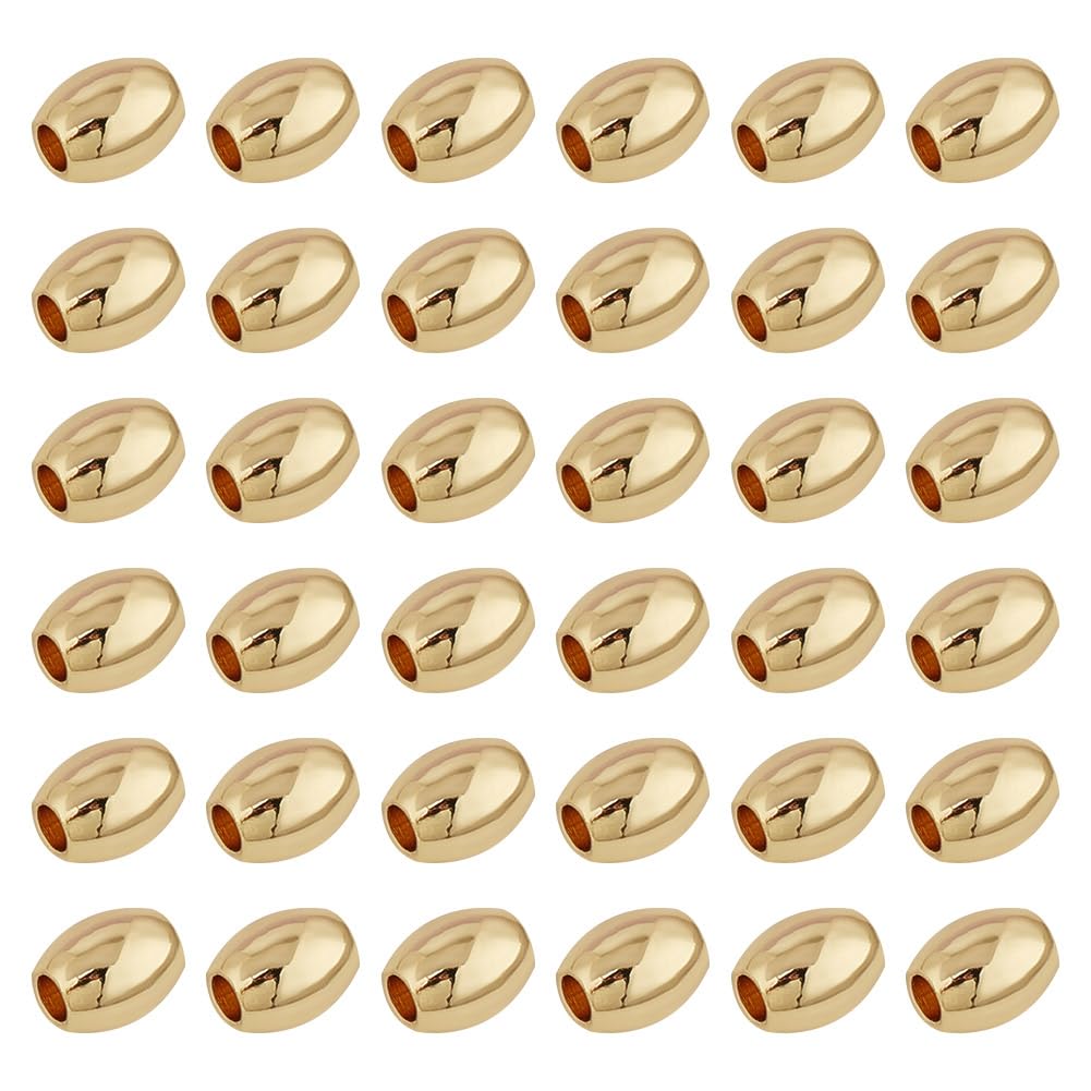 GOMAKERER 100 Pcs Real 18K Gold Plated Brass Oval Beads, 4mm x 5mm with 1.6mm Hole, for Jewelry Making DIY Crafting