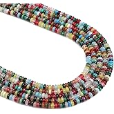 BEADIA Natural Mix Colored Stone Spacer Beads Caps Rondelle Disk Loose Beads for Beading Jewelry Making 4mmx2mm 38cm