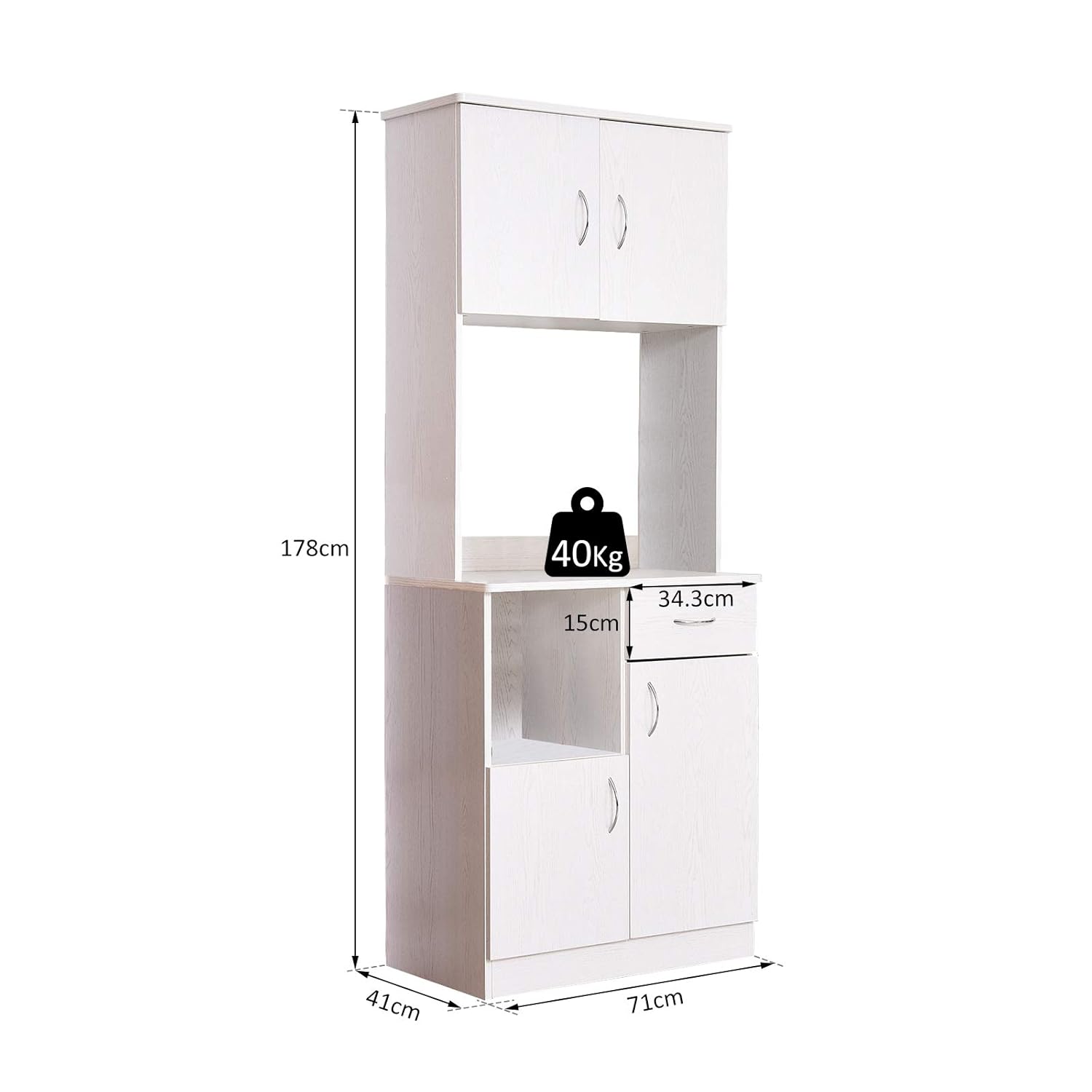 Homcom Kitchen Pantry Cupboard Wooden Microwave Storage Cabinet