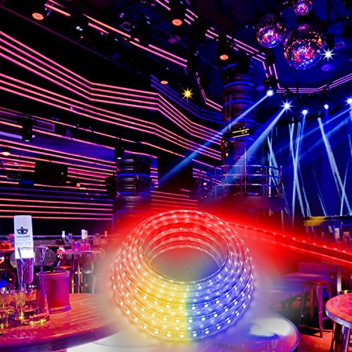 Brillihood Flexible LED RGB Rope Light Strip, Multi Color Changing SMD 5050 LEDs, 110-120V AC, Dimmable, Waterproof, Indoor/Outdoor Rope Lighting + Remote Controller - (50m/164ft)