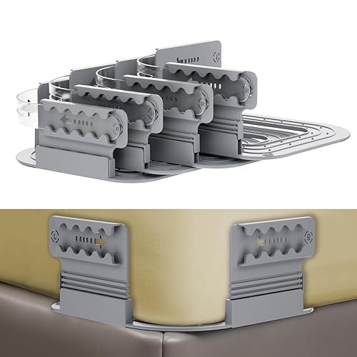 GAWAVAWA Sheet Holders Keep Sheets Firm & Tight Upgraded Sheet Straps Adjustable-Height Bed Sheet Lock with Corner-Open Fits All Sheet and Heavy-Duty Mattress Easy One-Time Installation(Grey)