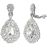 YINLI Full Crystal Hollow Tear Drop Statement Clip on Earrings for Women