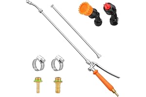 VANPET All Metal Sprayer Wand with 3 Types of Nozzles, Fan Nozzle Replacement Sprayer Wand, Stainless Steel Sprayer Wand with 1/4" & 3/8" Brass Barb and 2 Hose Clamps (3 Nozzles 44 Inches Sprayer Wand)
