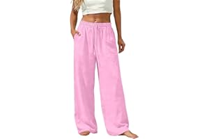 takaeys Linen Pants Women Summer Beach Vacation Wide Leg Pants High Waisted Straight Cozy Casual Comfy Trousers with Pockets
