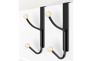 KitchLife Over The Door Hooks Hanger, Super Heavy Duty Metal Double Hooks, No Assembly Required - Twin Hooks Bathroom Accessories and Coat Towel Rack Organization, Matte Black, 2 Pack
