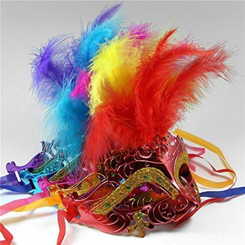 JUNGSON--Set 6 Plastic Feather Eye Mask Venetian Halloween Masquerade Ball Carnival Party