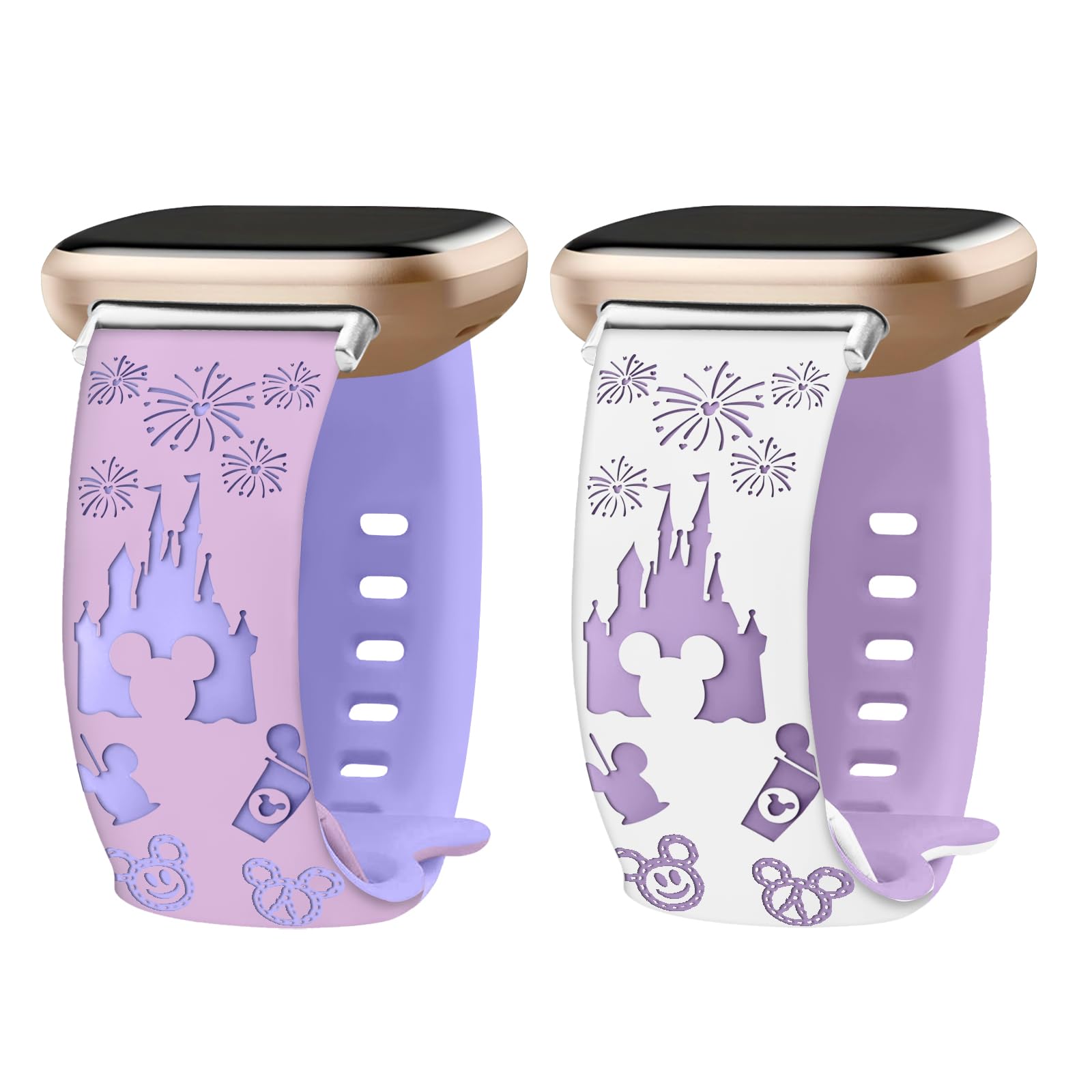 Photo 1 of 1PC ONLY---   Kimiyaki Cartoon Engraved Bands Compatible with Fitbit Sense 2 / Sense Fitbit Versa 4/ Versa 3 Women, Two-Tone Cute Soft Silicone Sport Strap for Fitbit Sense 2/Versa 4 Smart Watch