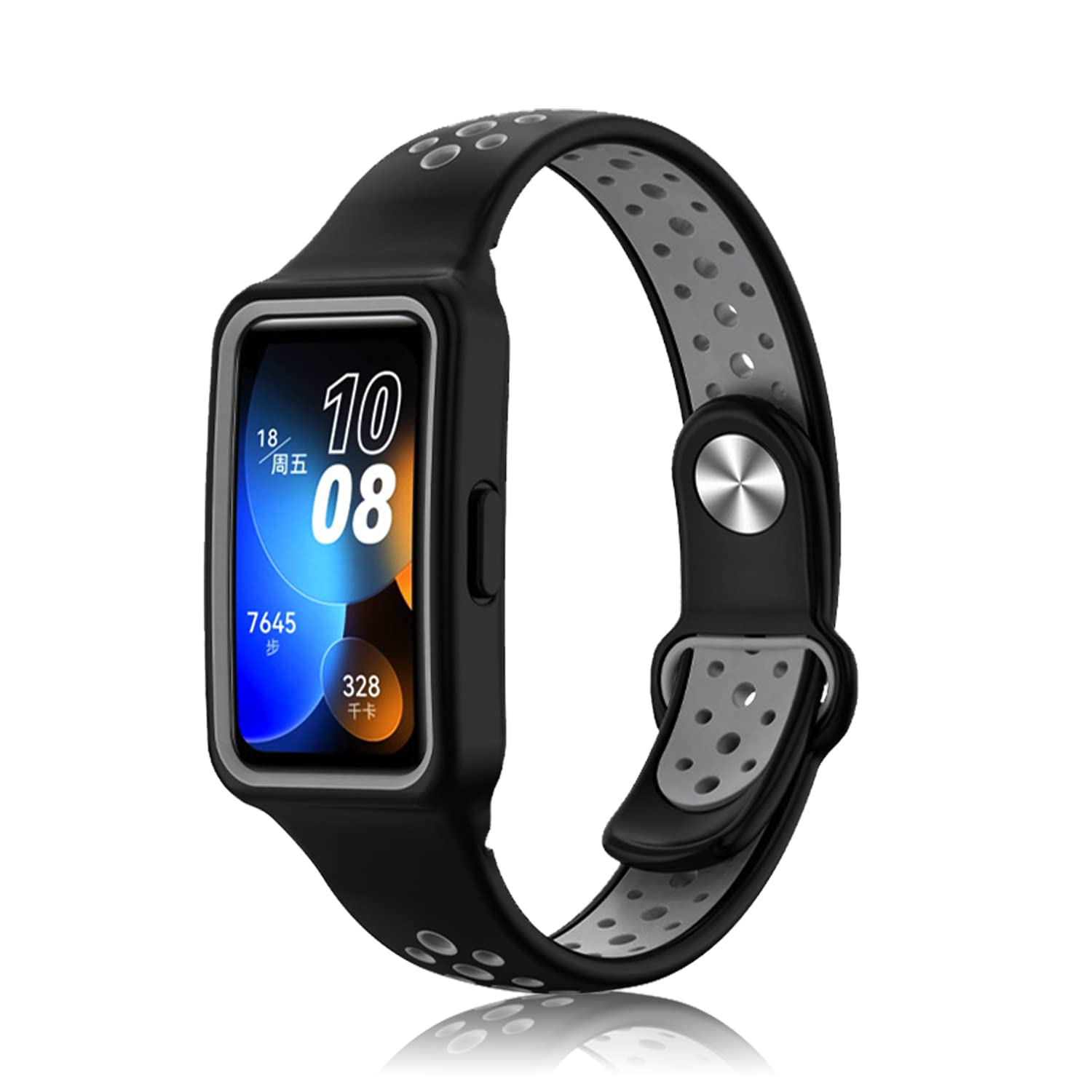 PaceBid Strap Compatible with Huawei Band 10/9/8, Breathable Silicone Sport Soft Women Men Replacement Band for Huawei Band 9/Huawei Band 8/10 - Black/Grey