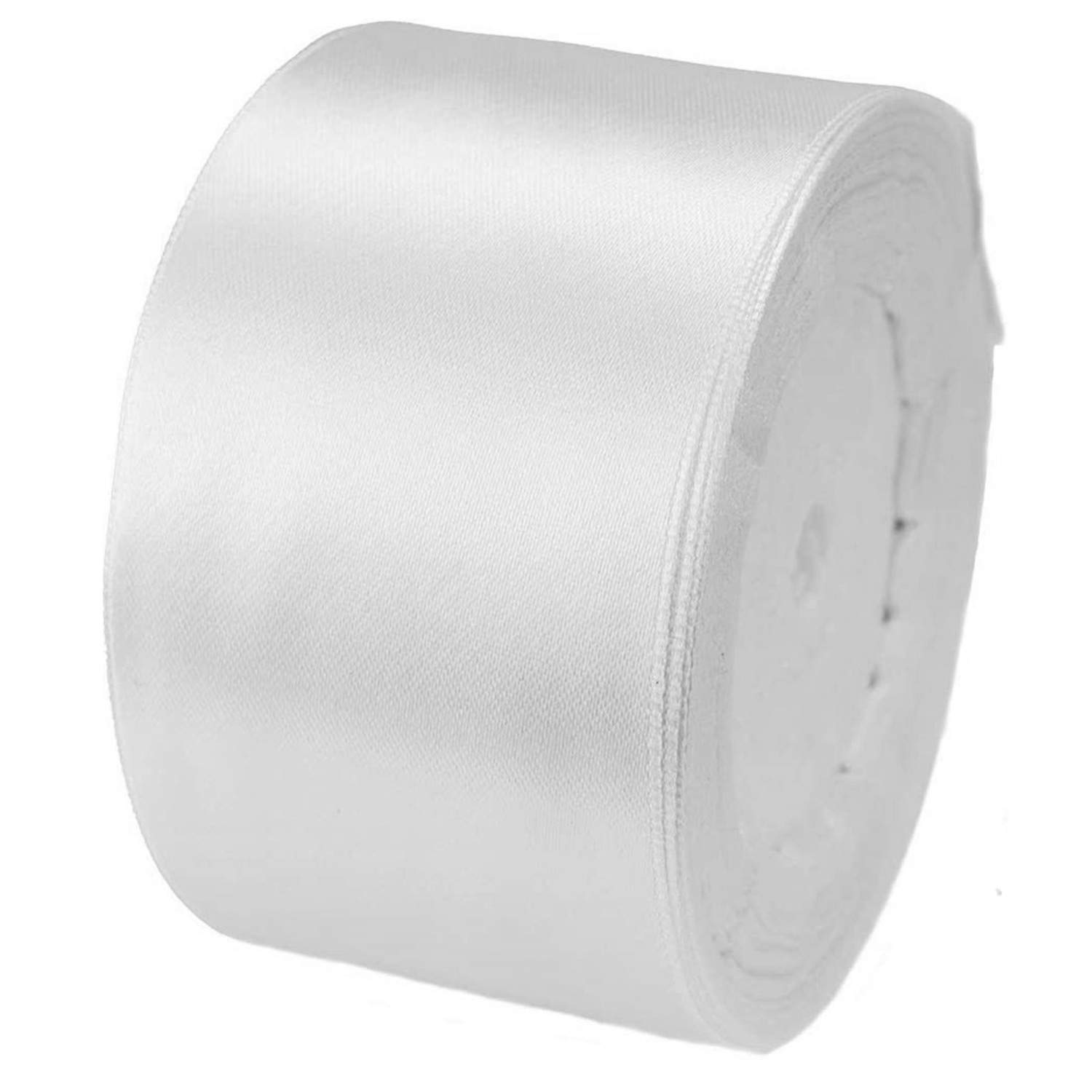 Photo 1 of SWTOOL 2" Wide Single Face Satin Ribbon Roll for Wedding, Sewing Projects, Gift Wrapping and Crafting Projects, 25 Yards (White)